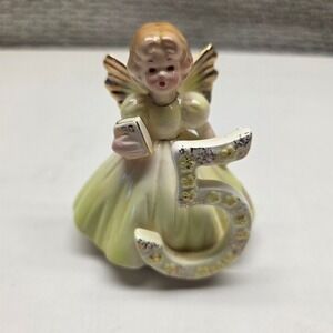Josef Originals Birthday Angel 5 Year Old Figurine Green Dress Gold Wings Japan